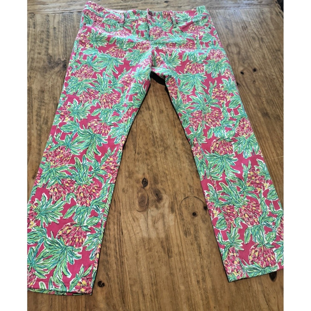Lilly Pulitzer Worth Straight Jeans Sz 14 Spike The Punch Orchid Pink Pineapple - Picture 3 of 14